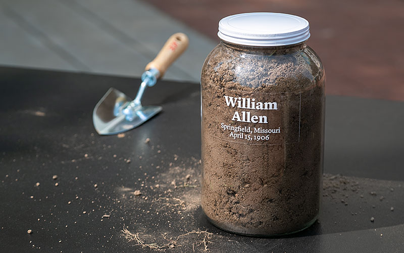 jar of soil collected from lynching site