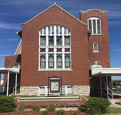 exterior photo of red brick Pitts Chapel